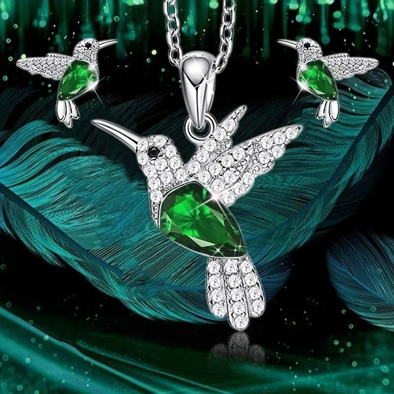 Bird Pendant Necklace Earrings