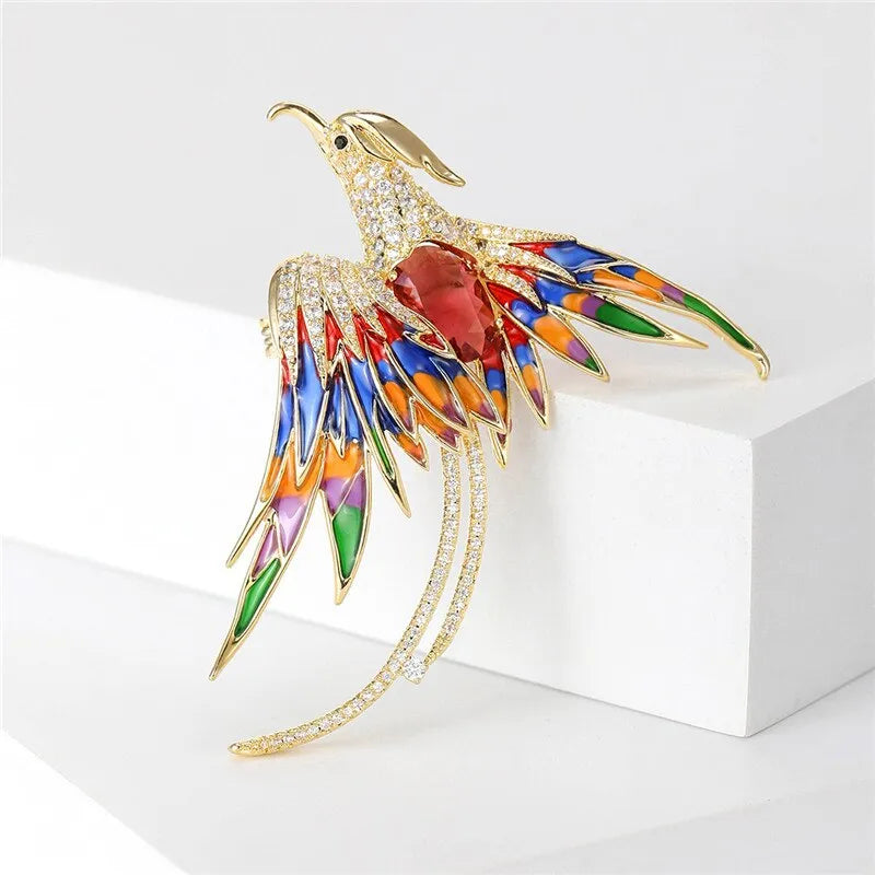Multicolor Crystal Phoenix Brooch Pin